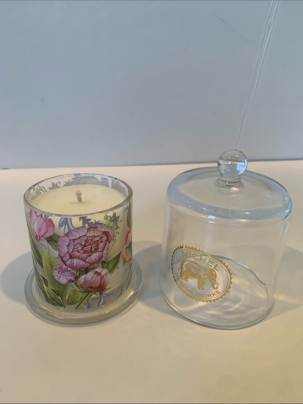 Michel Design Works Pink Floral Clear Glass Cloche Scented Soy Candle